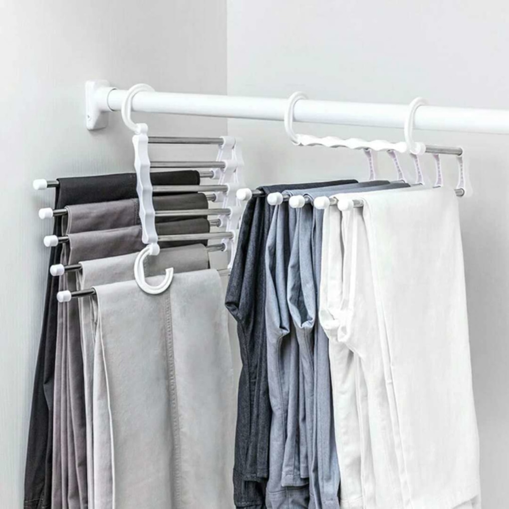Portable Clothes Hanger Multifunctional Pants Rack Stainless Steel Trousers Holder Clothes Organizer Storage Rod