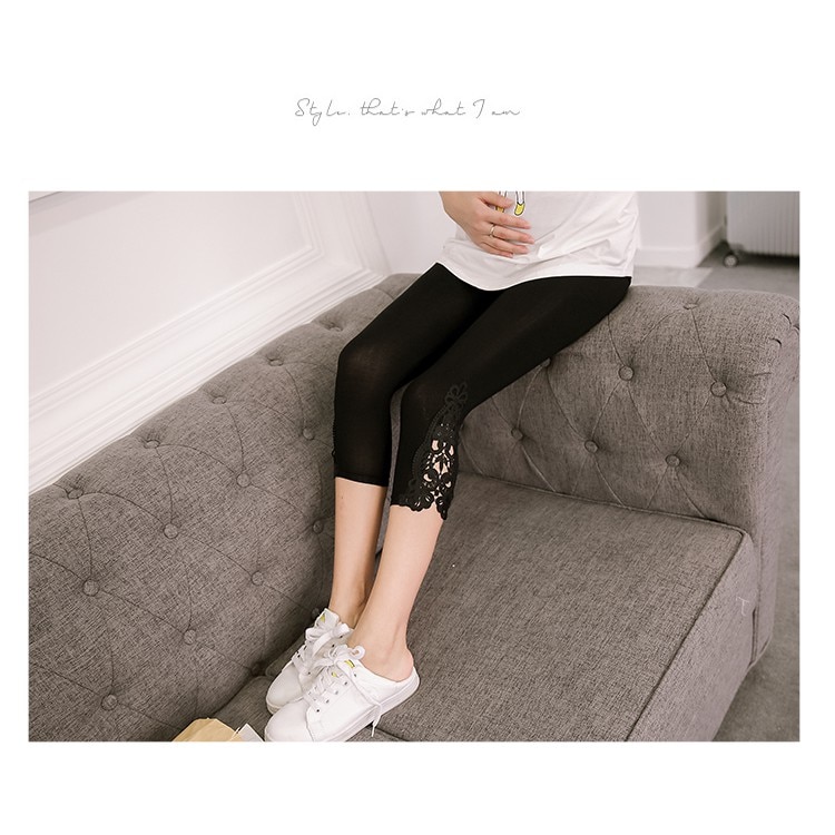 Modale dunne zwangerschapslegging met kanten capribroek voor zwangere vrouwen, elastische taille legging, zwangerschapskleding, buiklegging
