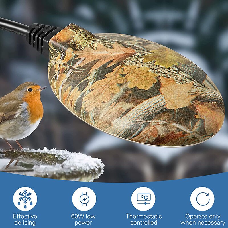 USB Bird Bath De-icer Heater Automatic Thermostatically Controlled Birdbath Deicer Water Heater for Garden Lawn Patio NOV99