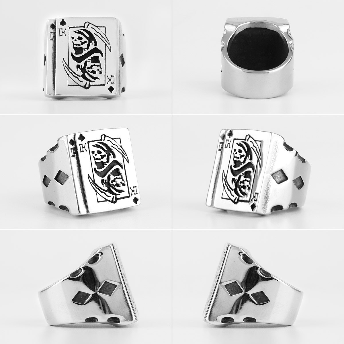 Grim – bague Punk gothique en acier inoxydable pour homme, bijoux, crâne de Poker, petit ami, motard, ,