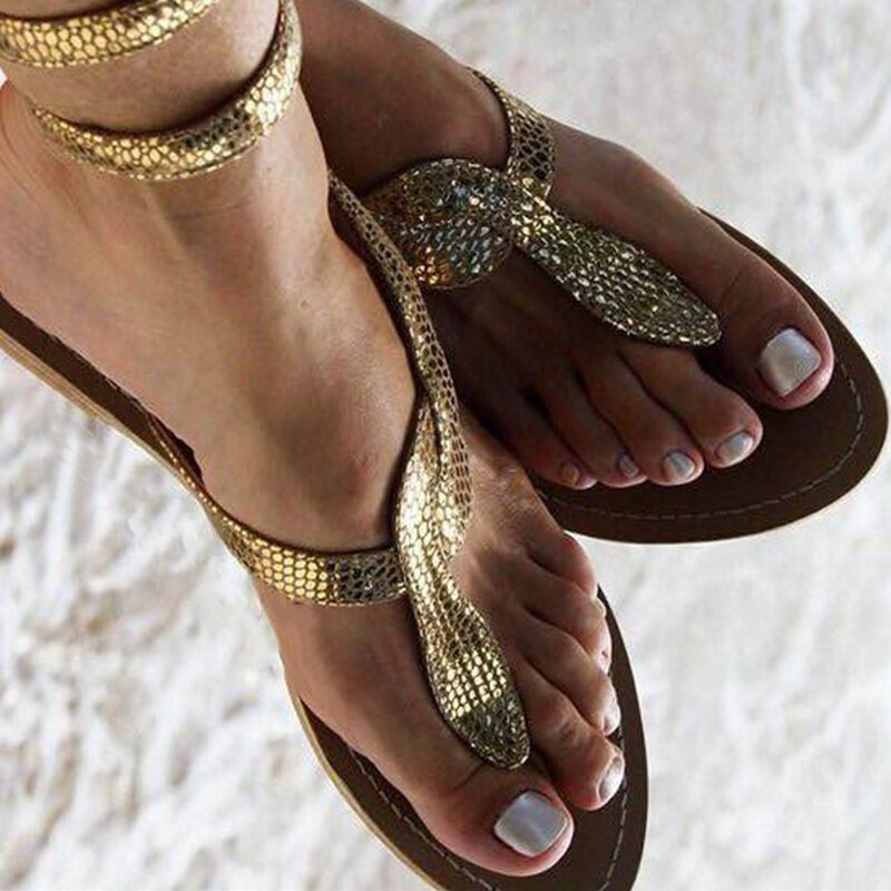 Femmes gladiateur sandales femme serpent modèle chaussures femme tongs plates dames croix liée plage chaussures grande taille