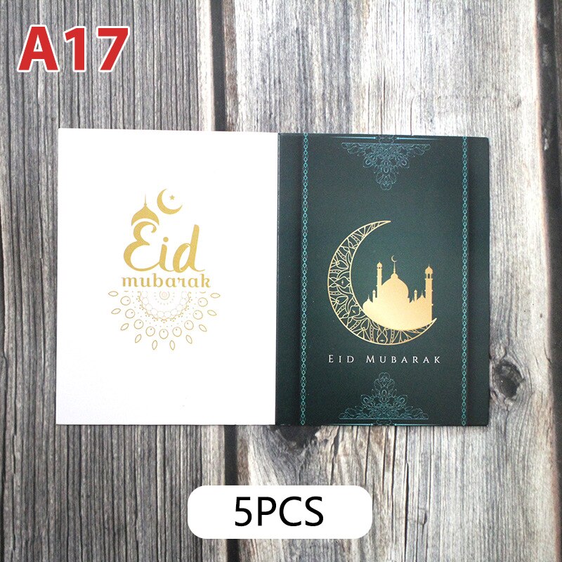 5pcs/set EID MUBARAK Greeting Card Muslim Eid Mubarak Ramadan Blessing Card Ramadan Decoration Festival Card Wish Card: A17