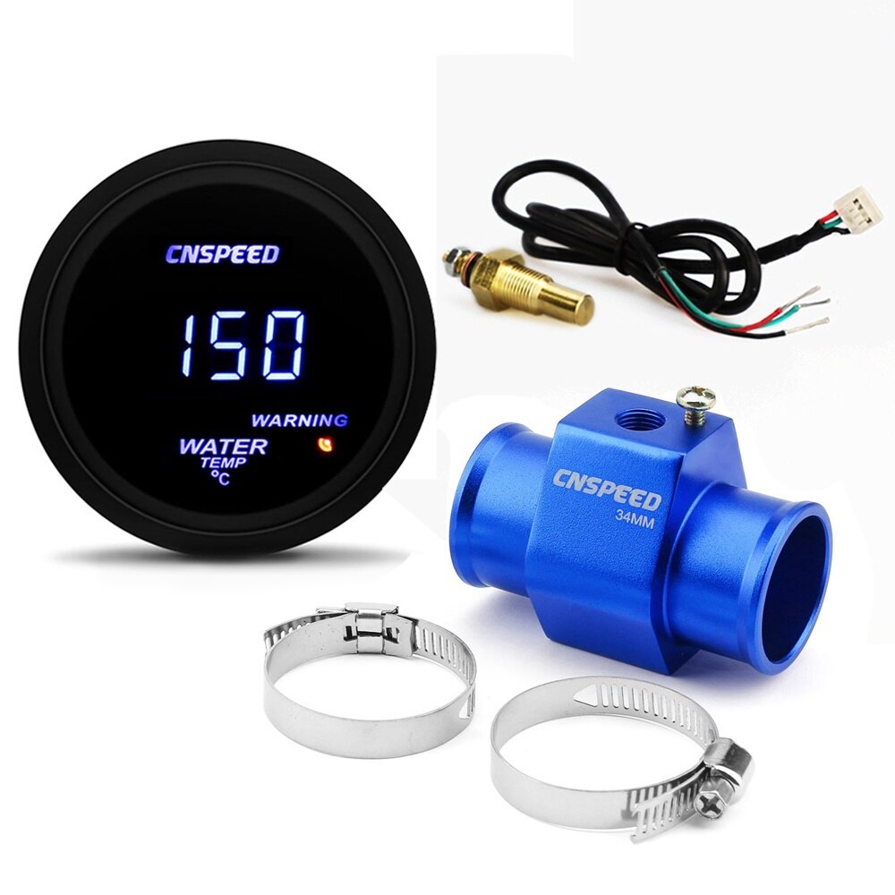 Auto Auto Digitale 2 "52mm Water Temp Gauge Met Sensor Rook Lens water Temperatuur Meter met sensor adapter: with 34mm