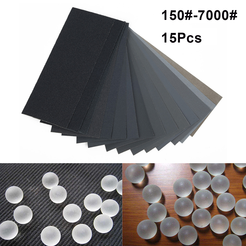 15 st sandpapper vått och torrt för användning blandade sandpappersark för hemmabruk grov kiselkarbid 150-7000- korns polering bil metall glas trä