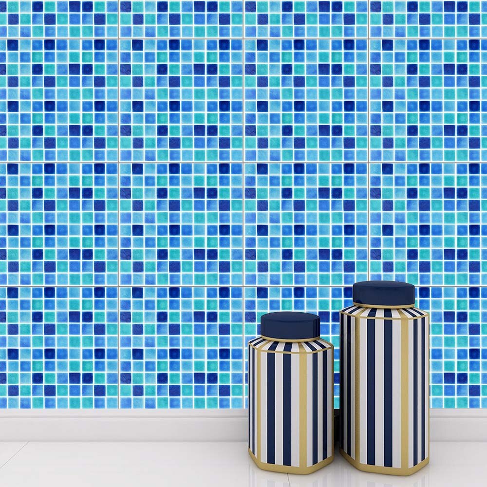 10 stuks/set platte kristal mozaïek tegel muurstickers waterdicht anti-olie zelfklevend blauw doe-het-zelf muurschilderingen huisdecoratie peel & stick