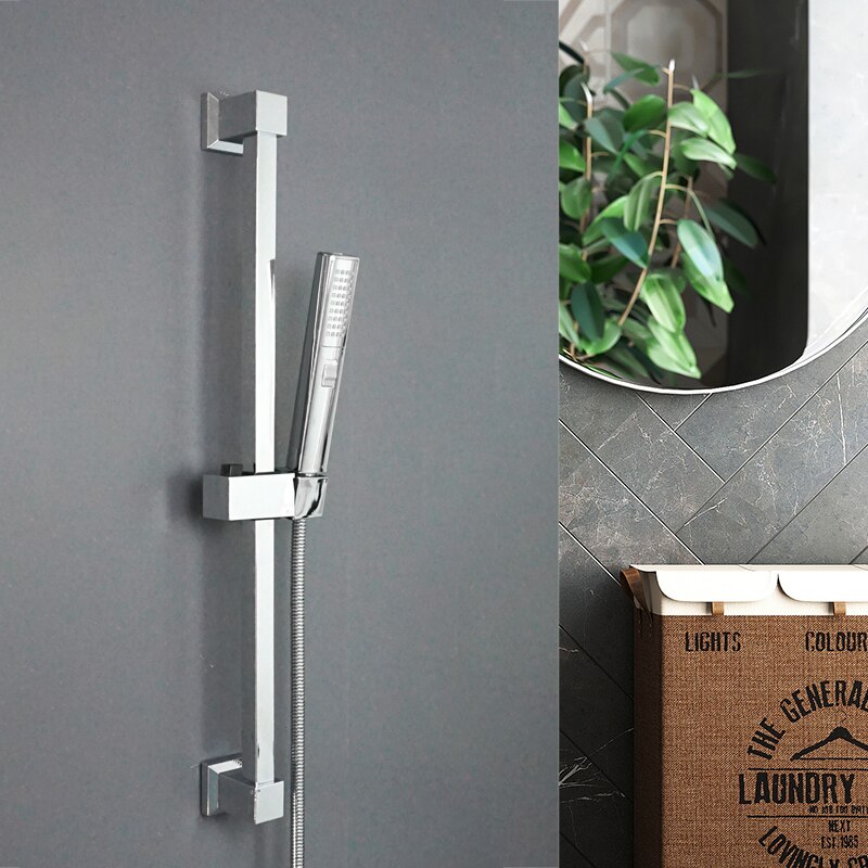 Shower Head Sliding Bar Wall Mount Shower Rail Slide Bar Silver Chrome Finished Adjustable Hand Hold Bracket Bathroom Shower Rod