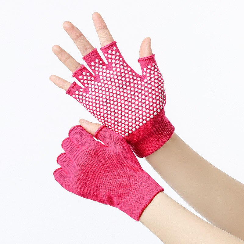 Gants de Yoga antidérapants pour femmes, 1 paire, pour Fitness, gymnastique, Pilates, équilibre, , entraînement, protection des mains, demi-doigt: Rose Red