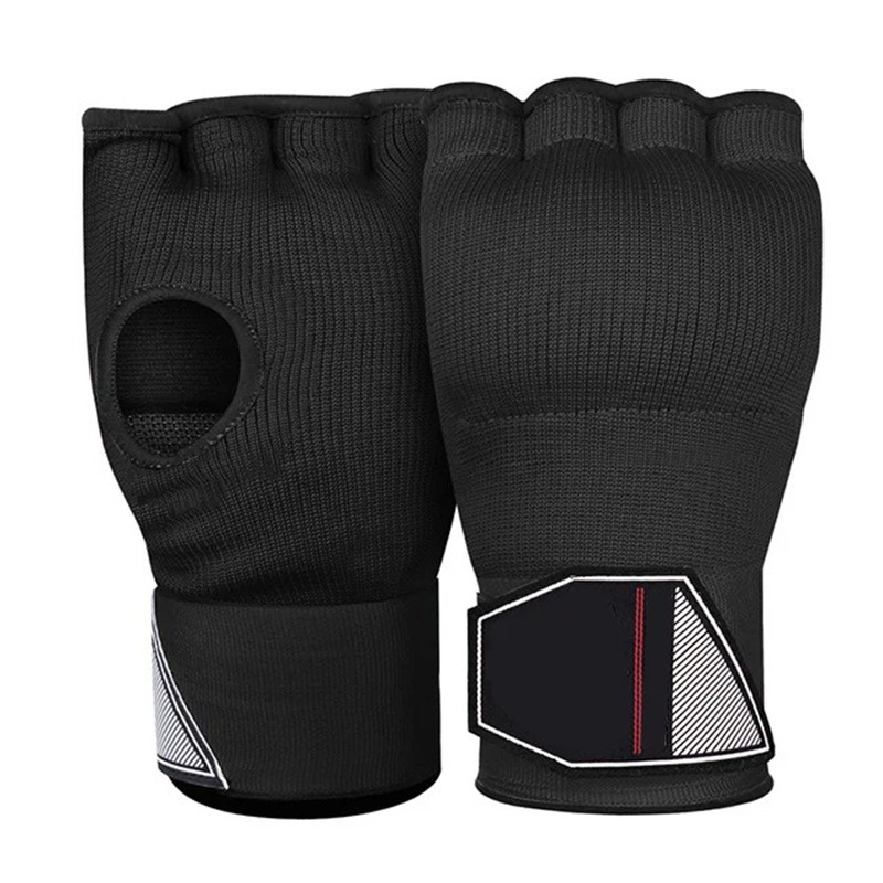 MMA Bokshandschoenen met halve vingers Verdikte spons Sanda Training Handwikkel Binnenhandschoenen met lange polsband Boksaccessoires: WHITE