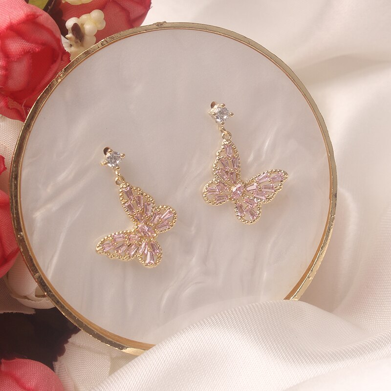 Shiny Side Accessoires Pierced Butterfly Stud Oorbellen Voor Vrouwen Eenvoudige Stijl Elegante Kristallen Oorbellen