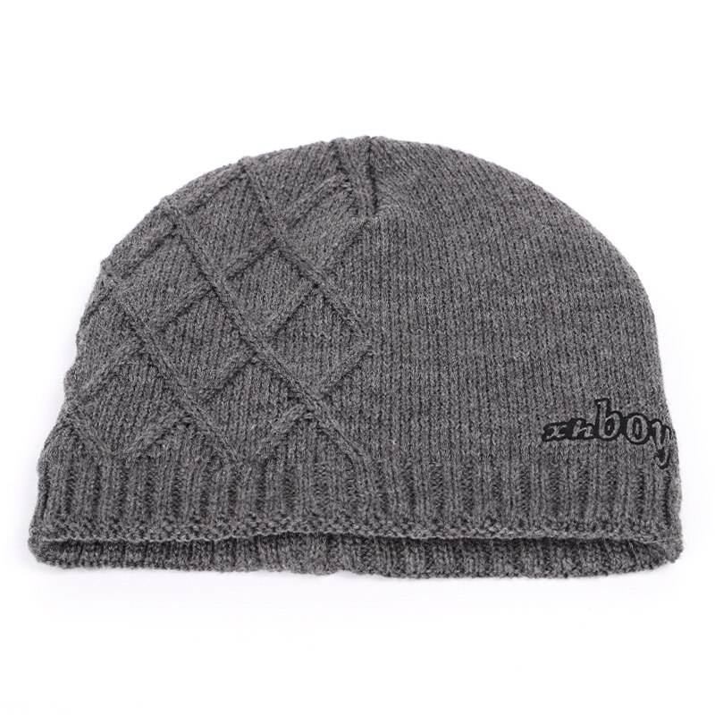 XHBOY Brand Knit Beanie Hat Plaid Stripes Men's Winter Hats Warm Plus Velvet Thicken Hedging Cap Skullies Bone Male