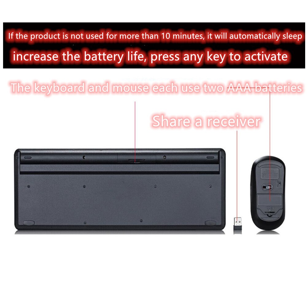 1000 DPI USB optical high-speed 2.4G receiver ultra-thin wireless office gaming keyboard and mouse set, suitable for PC laptops