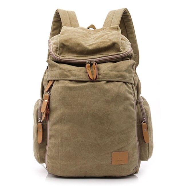 Top décontracté hommes sac à dos toile étudiants école sac à bandoulière ordinateur portable sac à dos grand voyage sacs à dos coréen: Khaki