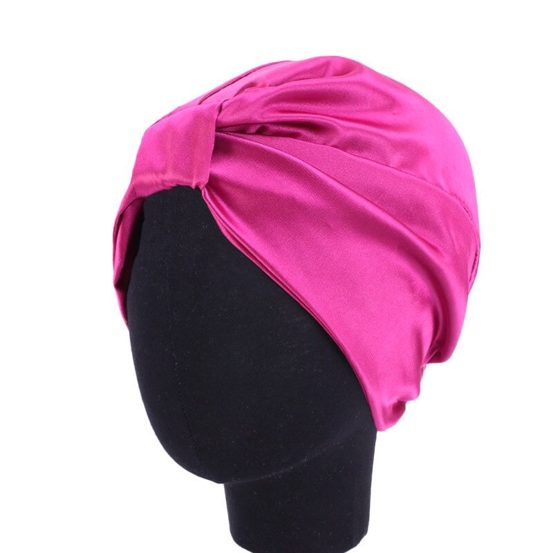 El doble capa elástica tapa de cuidado del cabello de turbante sombrero de seda sintética noche gorra para quimioterapia sombrero: 5