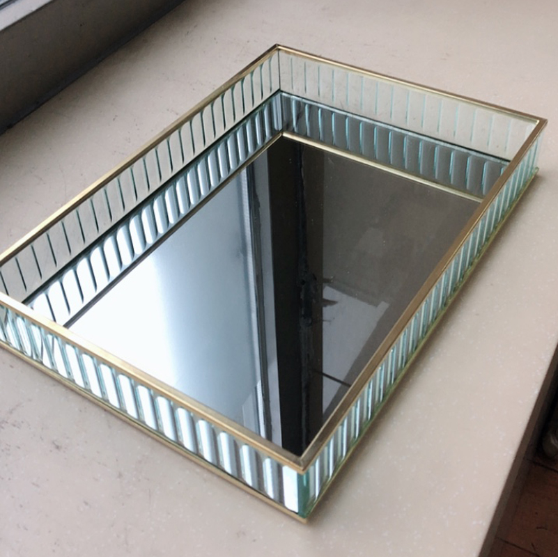 Sweetgo glas spejlbakke guld/slim/sort metalkant rødvintallerken dekoration opbevaringsbakke kageværktøj boligdekoration