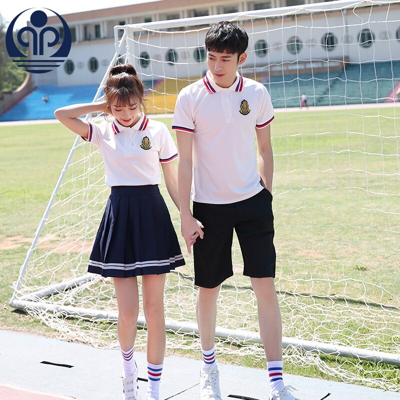 Students Summer School Uniform Boy Girls Polo Shirt School Wear Student Uniform Cheerleading Clothes Sportswear D-0563