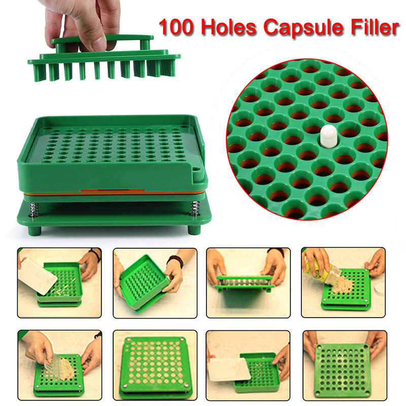 Refillable Capsules 100 Holes Capsule Filler Board Food Grade ABS Filling Tools Fit For 0 Capsule Manual Capsule Filling Machine