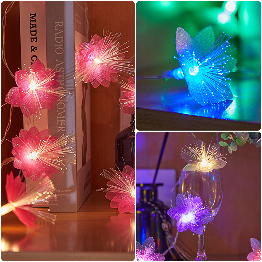 2/3M LED Glasvezel Fairy Light Batterij-aangedreven Garland Kerst Decoratie Party Nieuwjaar Decor Kunstbloemen Festoen