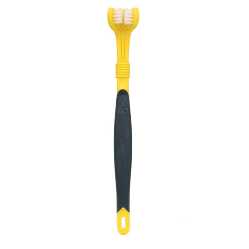Pet Toothbrush Three-Head Toothbrush Multi-angle Cleaning Addition Bad Breath Tartar Teeth Care Dog Cat Cleaning Mouth: yellow black