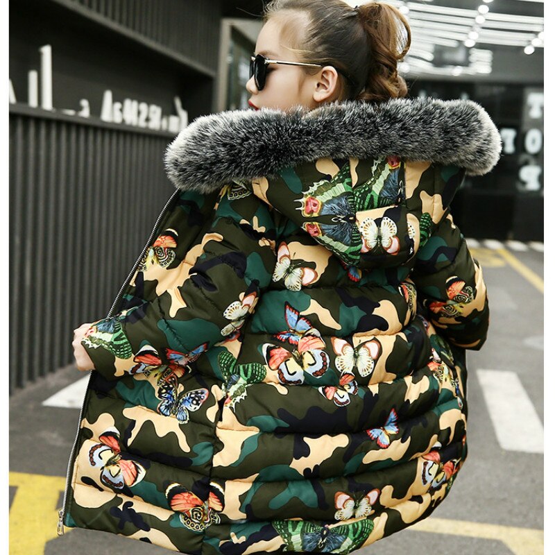 Meisje Winter Jas Kinderkleding Katoen Gevoerde Kleding Meisjes Camouflage Gedrukt Verdikking Kleding Kids Capuchon