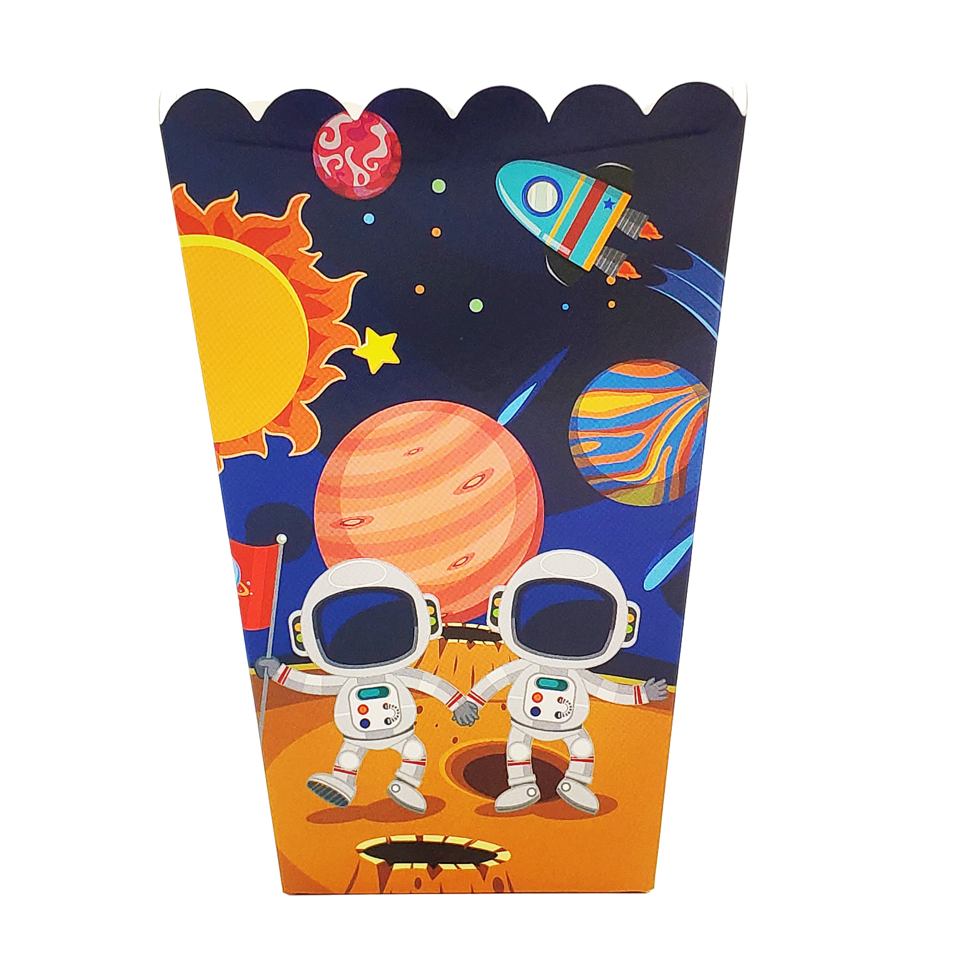 Caja de palomitas de maíz para niños, espacio Solar para de cumpleaños, astronauta, bolsa para suministros de , decoración de aperitivos, 6 uds.