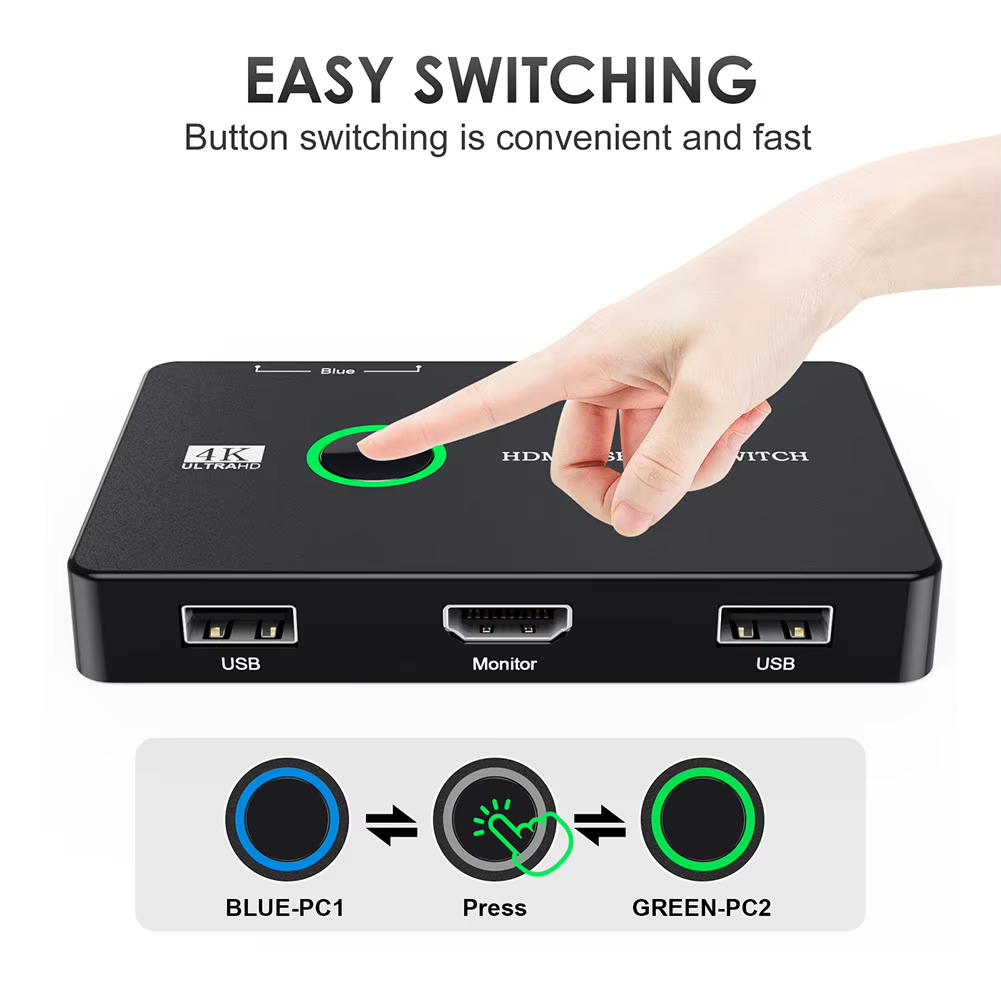 KVM Switch HDMI-Compatible 2 Port Box USB HDMI Switch for 2 Computers Share Keyboard Mouse Printer USB Swltch Splitter