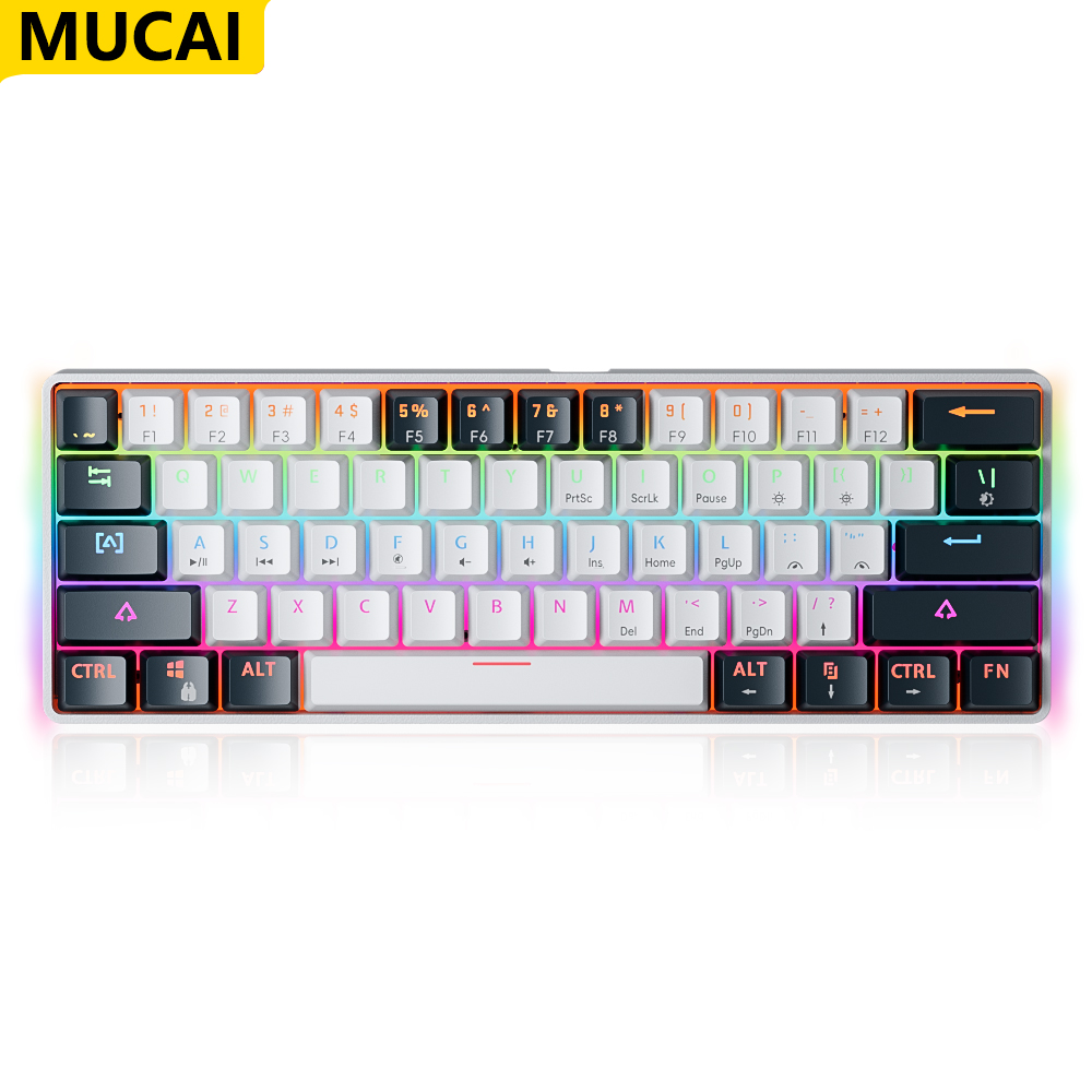 MUCAI-Teclado mecánico MK61 USB para juegos, interruptor rojo RGB retroiluminado, intercambiable en , 61 teclas, Cable desmontable