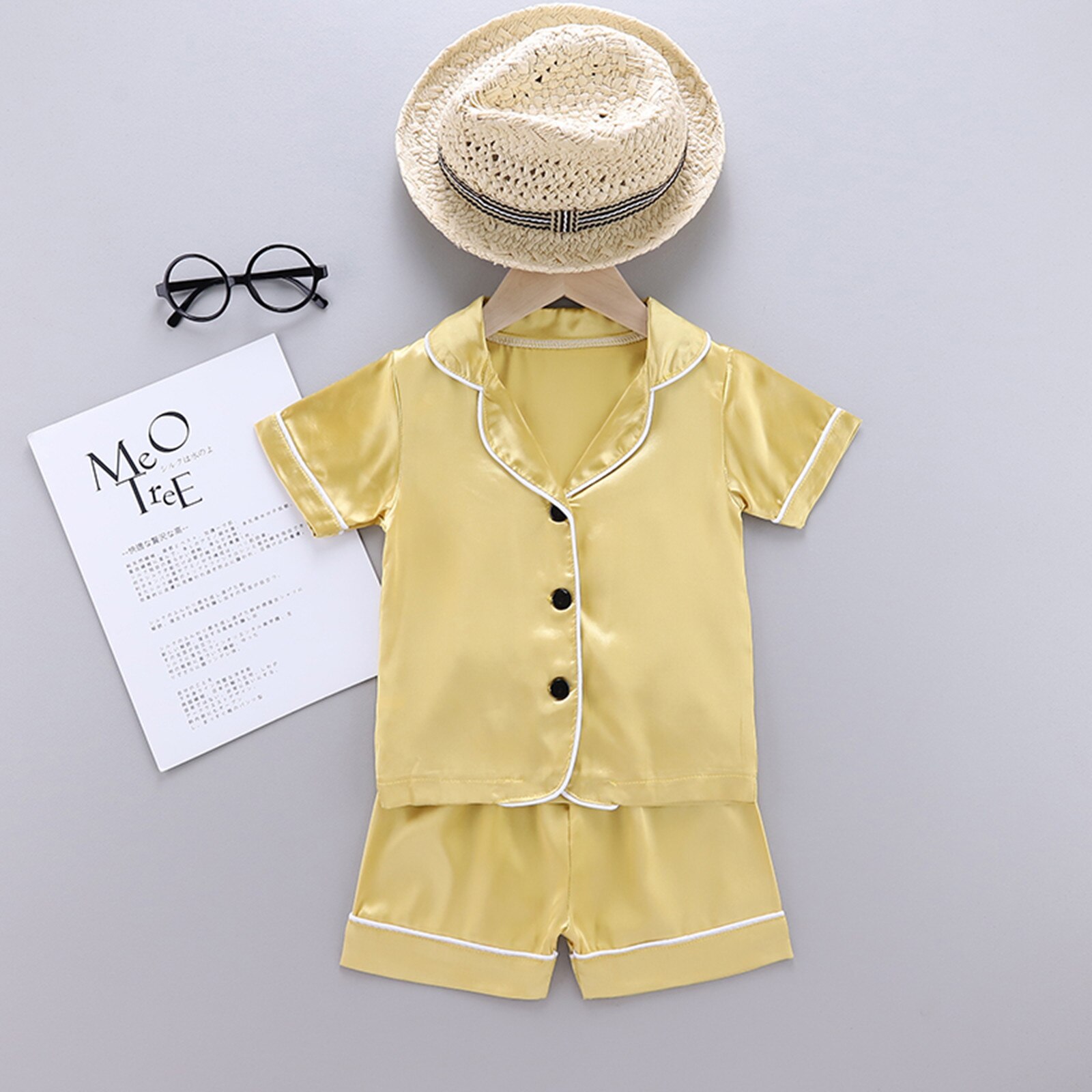 1-6t Summer Pajama Sets For Toddler Kids Baby Boys Girl Solid Pajamas Sleepwear T Shirt Shorts Clothes Set Baby Boy Clothes: Yellow / 5Y