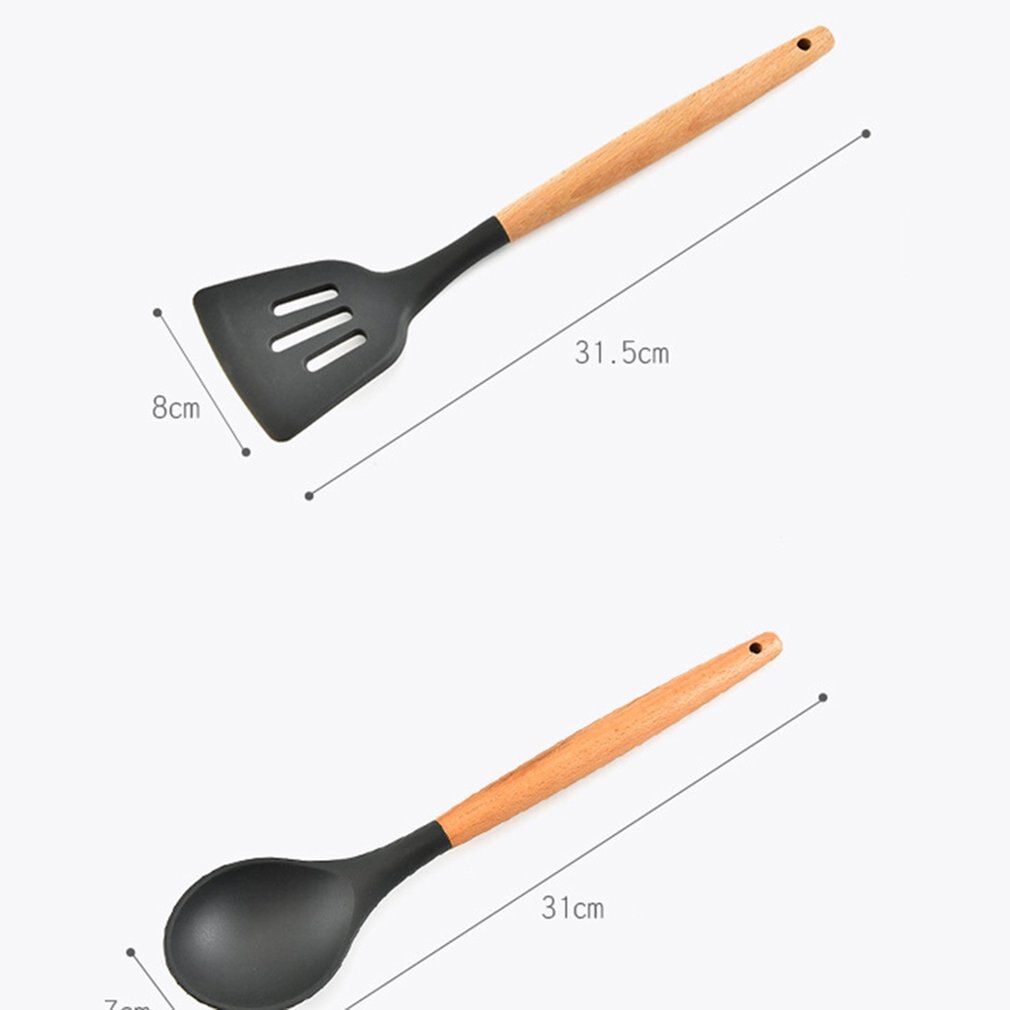 Kitchenware 11 piece set non-stick pan kitchen utensils silicone 11 piece set gray color box packaging Silica gel Beech