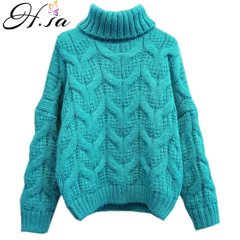 H.SA Women Winter Warm Christmas Sweaters Korean Twist Knitwear Pullovers Long Sleeve Thick Jumpers Loose Outerwear Tops