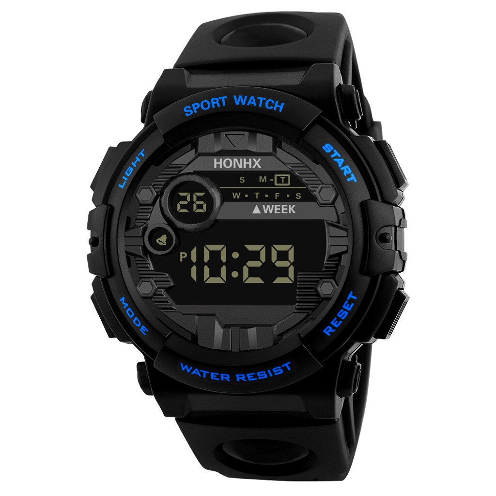 HONHX luxe hommes LED montre numérique Date Sport hommes en plein air montre électronique loisirs Sport LED montre relogio numérique: Blue