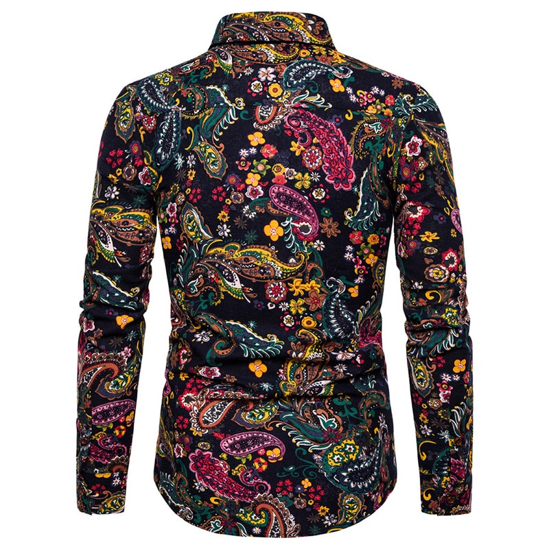 Vintage paisley print skjorte herre camisa masculina brand langærmet herre kjole skjorter slim fit hawaiiansk skjorte chemise homme