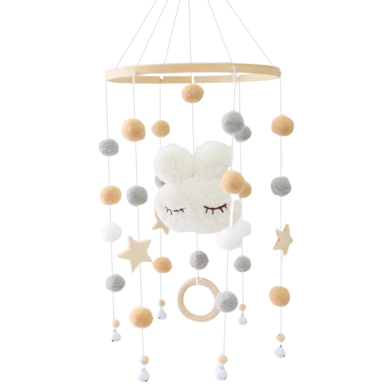 Babybett-Handy, Mobiltelefon, rassel, windspiel, wollkugeln, perlen, bettglocke, windspiel, stillzimmer-hängedekoration: Weiß