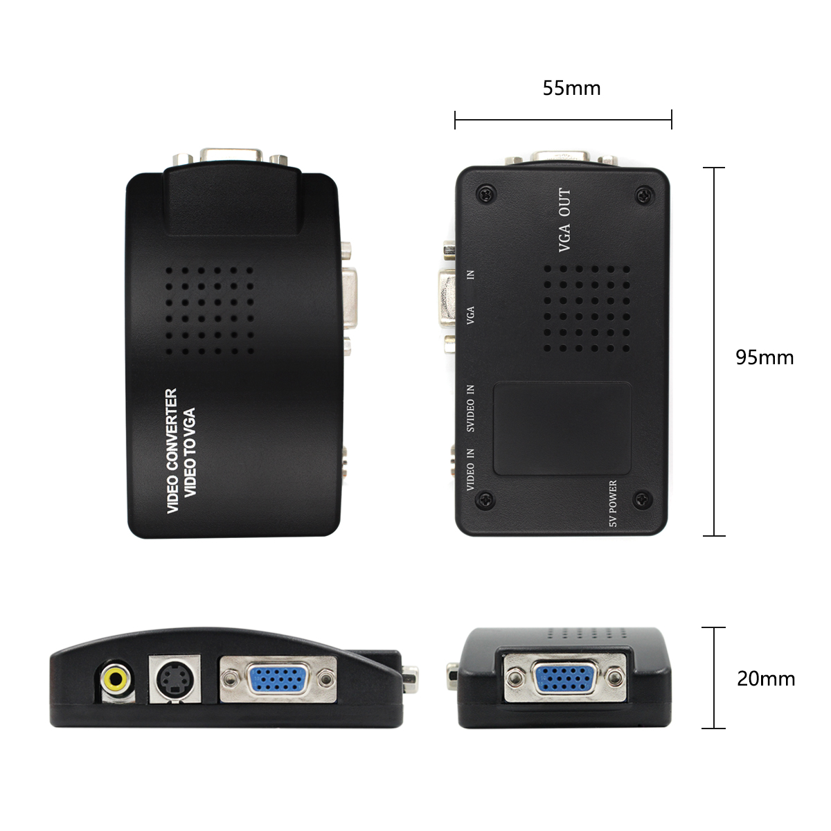 S-video AV/RCA/CVBS Compatible to VGA Video Converter for VCD/DVD/Webcam/set-top box PC HDTV