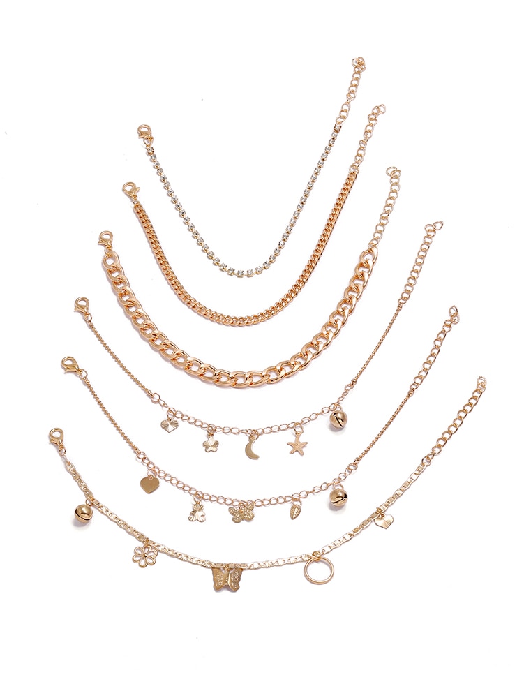 Sindlan 6pz Boho Oro di Cristallo Bracciali Cavigliere per Le Donne Esagerazione Catena di Collegamento con liscio Farfalla stella Delle Ragazze Dei Monili Del Piede