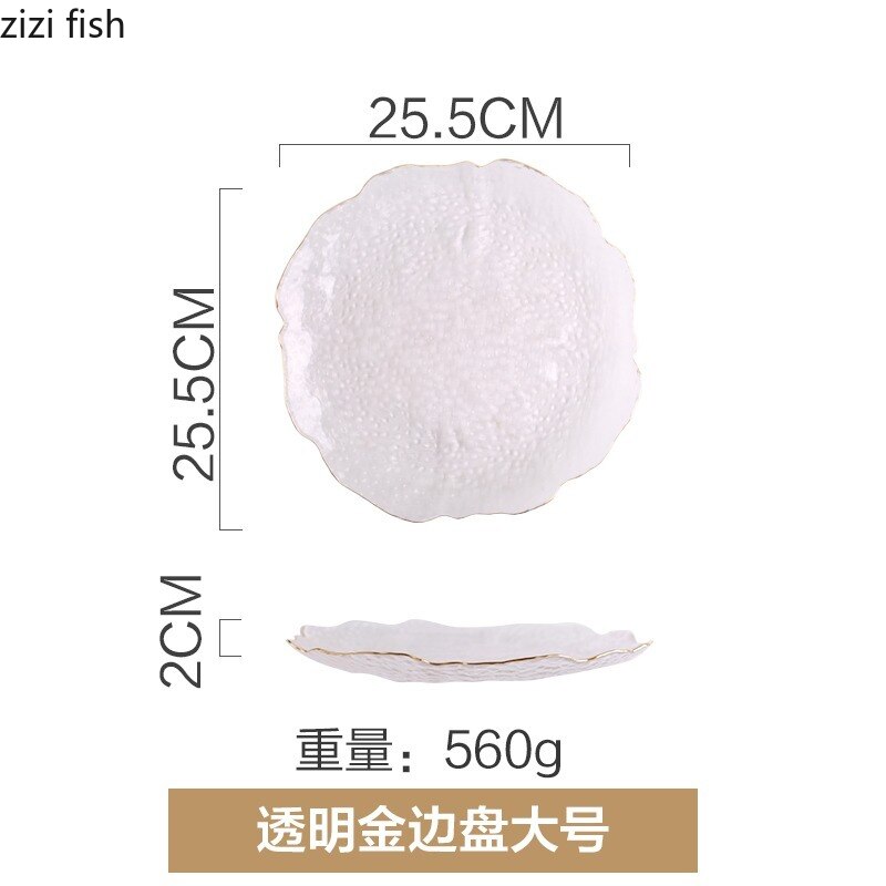 Gray Crystal Glass Fruit Plate Electroplating Golden Border Dessert Dessert Plate Pastry Salad Plate Kitchen Utensils