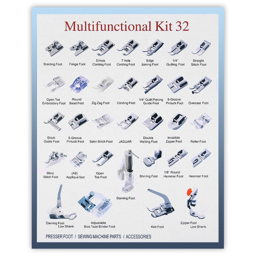 32/42pcs Domestic Sewing Tool Machine Presser Foot Feet Kit Set + Box Brother Singer Janom Sewing Machines Foot Tool Accessories