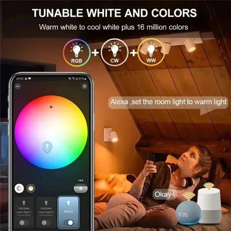 EWelink GU10 Lampadina WiFi Zigbee RGB LED Lampade dimmerabili 3000-6500k Lampadine Controllo remoto vocale APP con Alexa Google Salute