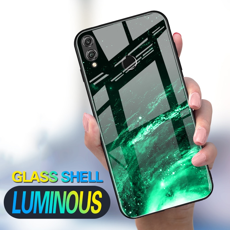 Luminous Phone Cases For Huawei P Smart FIG-LX1 Space Night Shine Glass Case For Huawei Honor 7X 8X Cover Shell