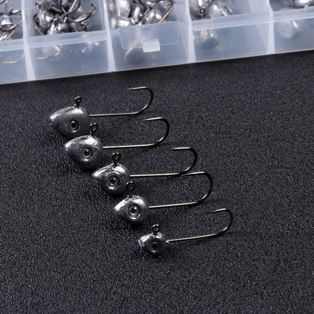 1Box Mixed Weight Jig Head Hook Set Exposed Lead Jig Hooks Crank Jig Head Hook for Carp Fishing Lure Soft Worm