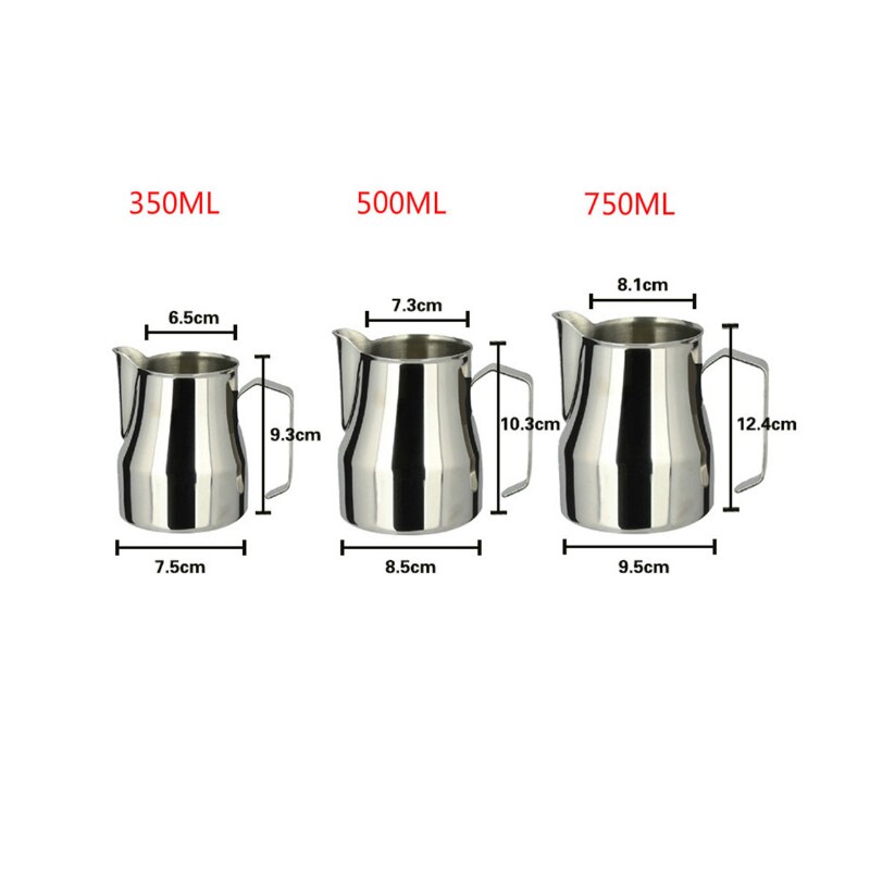 Rostfritt stål mjölkkanna espressokoppar kaffe skumglas muggar italiensk latte art latte mjölkskummande kanna kanna kopp 350/500/750 ml