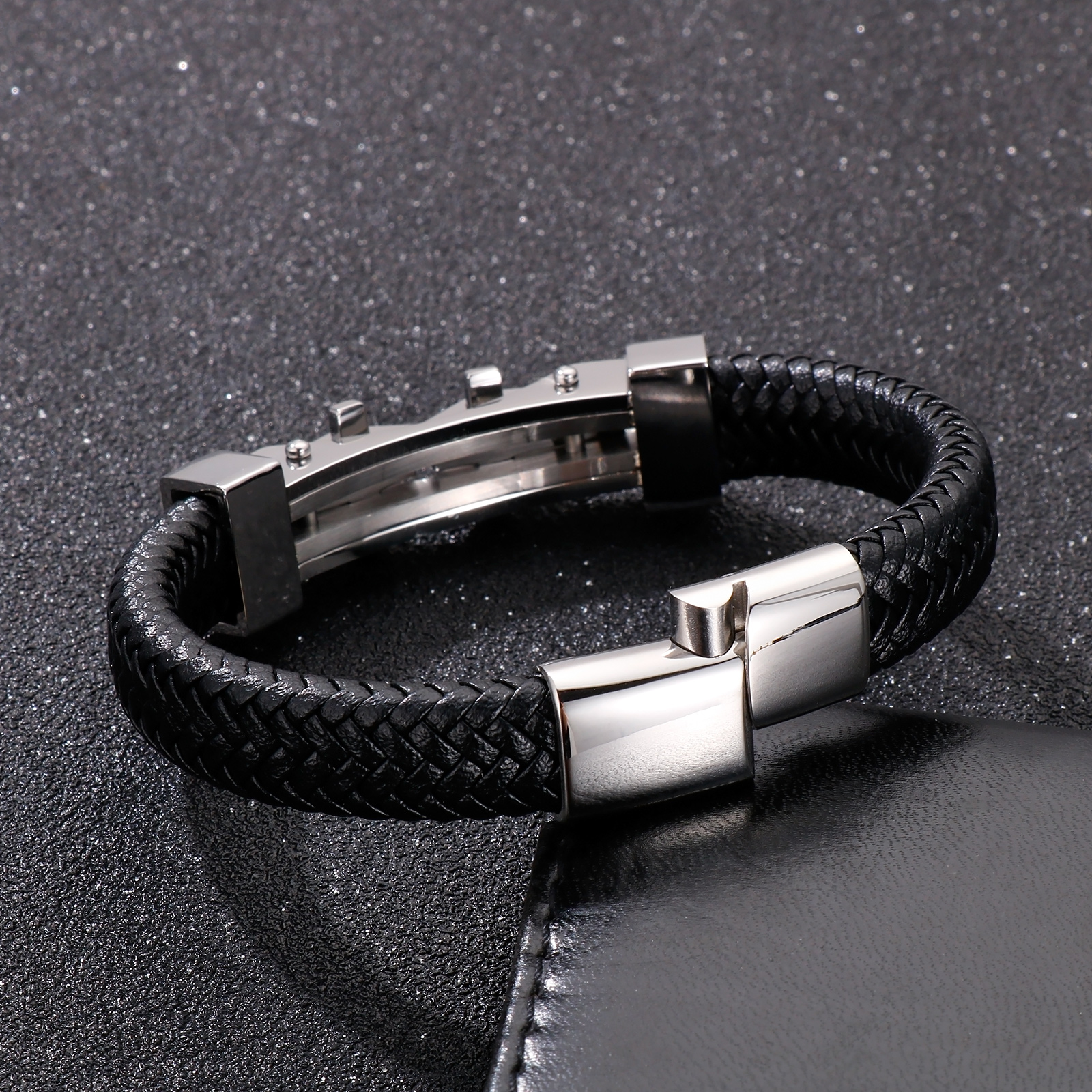 Trendy Leather Bracelets Men Stainless Steel Braided Rope Bracelets For Male Bracelets Jewelry Pulsera Hombre