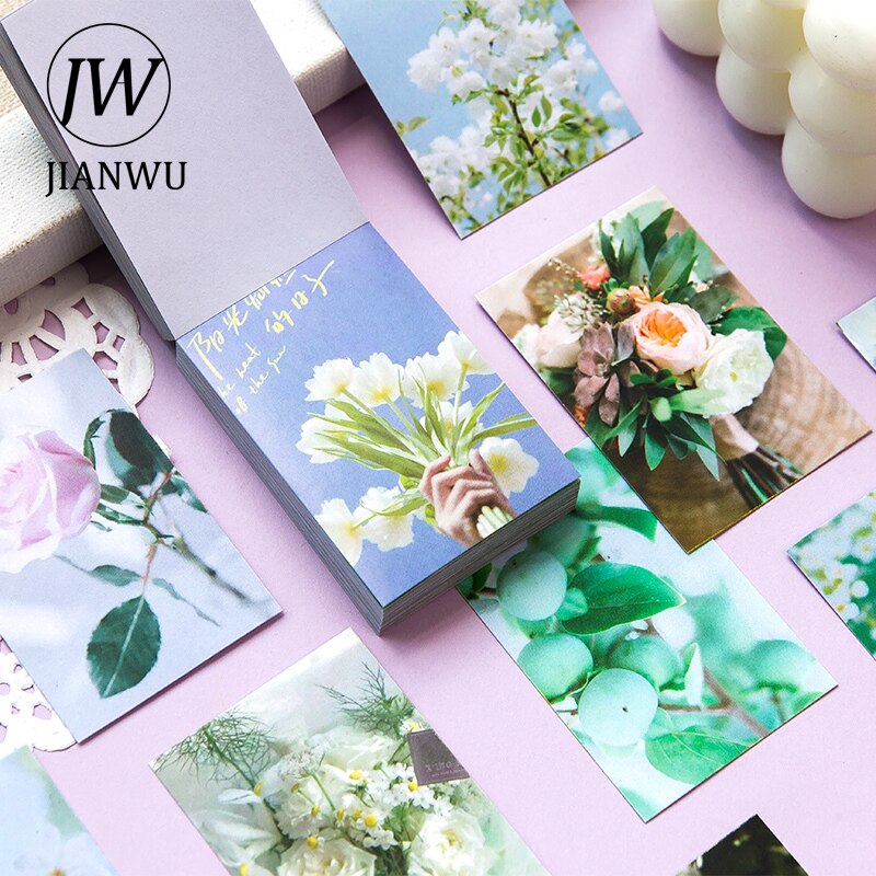 JIANWU 100 Sheets Aesthetic Flower Decorative Stickers Journal Collage Material Scrapbooking Boxed Stickers Stationery Supplies