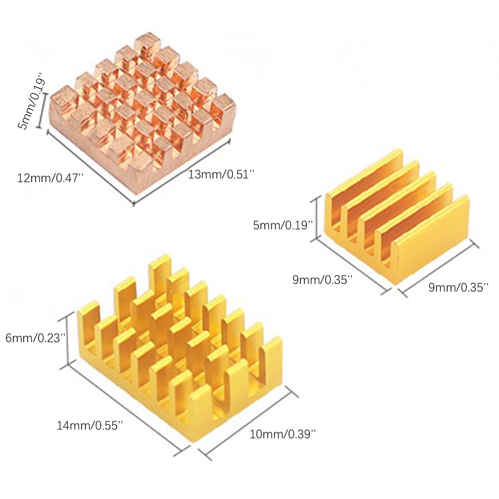 For Raspberry Pi 4 Model B Heat Sink 3pcs Raspberry Pi 4B Copper Cooling Pad Heatsink Radiator Cooling Kit Cooler