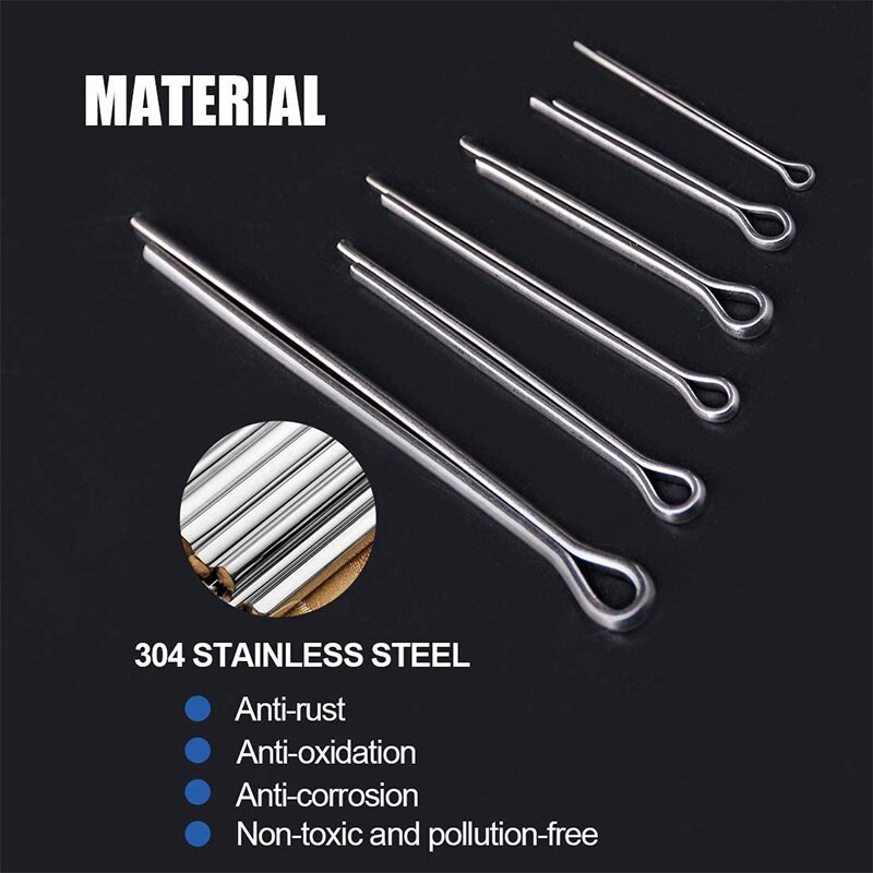 Cotter Fixings Set,6 Sizes 304 Stainless Steel Cotter Pin Clip Key Fastener Fitting Assortment Kit(340 Pcs)