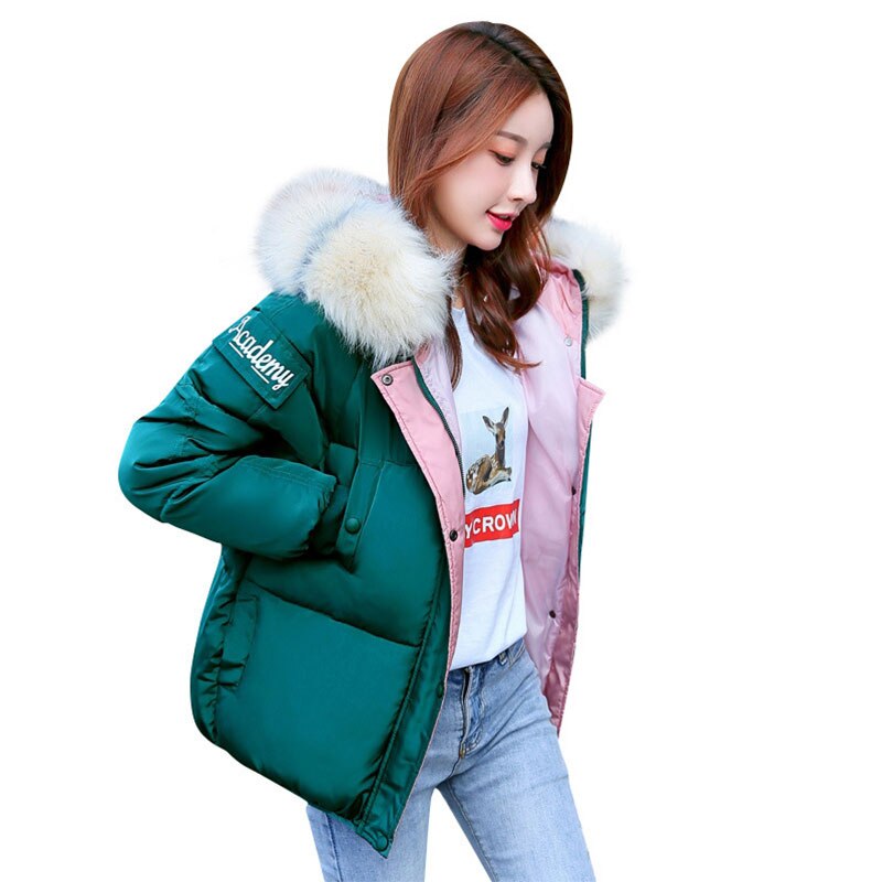Chic kort päls kappa luva vinterdunjacka kvinnlig oversize jacka bomull vadderad parkas wind breaker ärmar stor ficka: Böna / Xl  ru46-50
