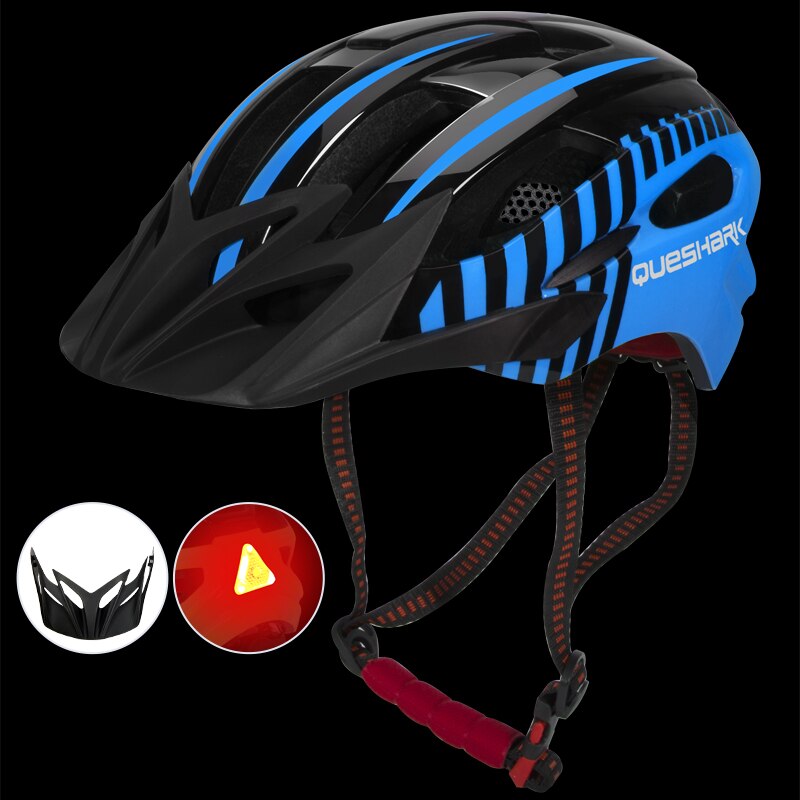 QUESHARK Männer Frauen Ultraleicht Radfahren Helm LED Rücklicht MTB Rennrad Fahrrad Motorrad Reiten Sicher Kappe Mit Sonnenblende: QE124 Blau