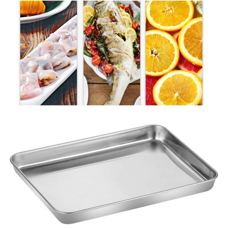 2pcs Stainless Steel Bakeware Set Flat Bottom Rectangular Toaster Oven Baking Tray Mirror Polish Bakeware Kitchen Parts