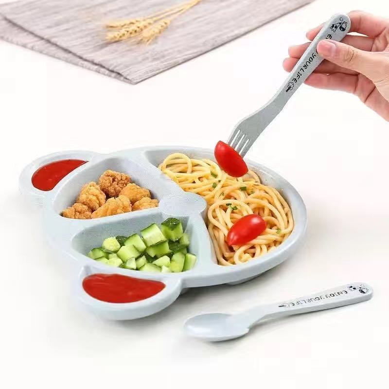 Set De Vaisselle Pour Enfants Hebezeuge - 3 Pièces (assiette, Cuillère, Fourchette) Sans BPA, Lavable Au Lave-vaisselle