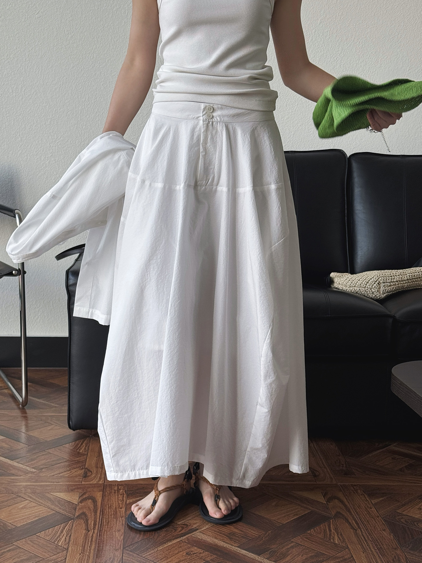 Lässiger, einfarbiger, lockerer Rock mit hoher Taille für Damen im Frühling und Sommer: L / WHITE