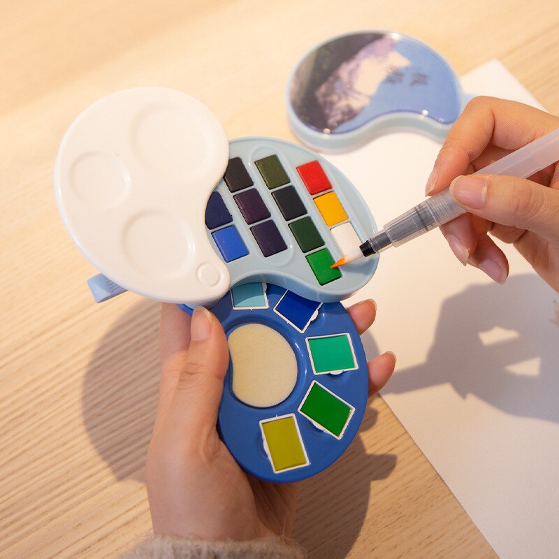 znakomity mini stałe farby akwarelowe zestaw podróży przenośne farby akwarelowe z paletą gąbka akcesoria robić malowania